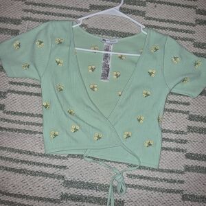 Zara Mint Green Wrap Top with Yellow Floral Details